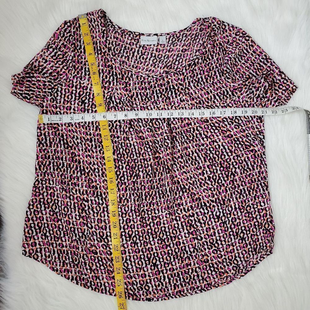 KIM ROGERS light weight geo dot pink top blouse size L - Picture 9 of 11